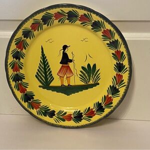 VINTAGE HENRIOT QUIMPER PLATTER PLATE SERVEWARE YELLOW SOLEIL BRETON MAN FRANCE